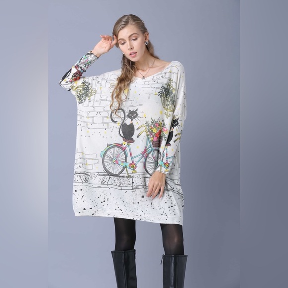 Mixed Print Dolman Sleeve Longline Knit Top - Picture 9 of 9